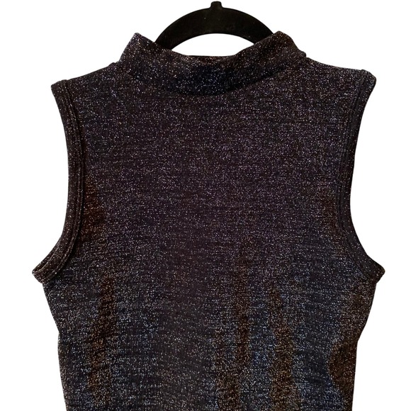 LC Couture Women's Size M/L Black Sparkle Mock Neck Sleeveless Top - Picture 2 of 10